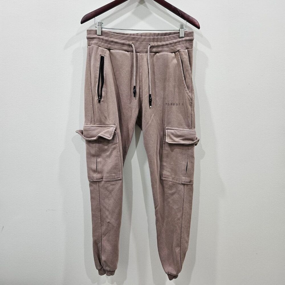YoungLA Mens Large Cargo Joggers Sweatpants Zip Pocket Taupe Jogger Streetwear